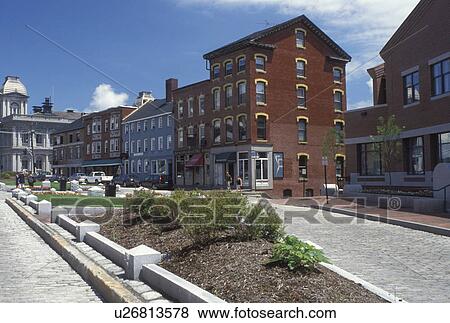 Portland, ME, Maine, Buildings along Fore Street a cobbled street in downtown Portland. View Large Photo Image Stock Photo - Portland, ME, Maine, Buildings along Fore Street a cobbled street in downtown Portland.. Fotosearch
