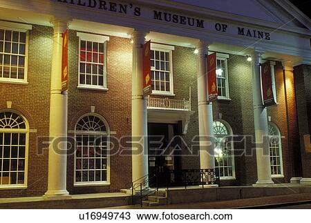Stock Image -  Portland, ME, Maine, Children's Museum of Maine in the evening in downtown Portland.. Fotosearch