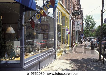 Portland, ME, Maine, Shops along the street in downtown Portland. View Large Photo Image Stock Image - Portland, ME, Maine, Shops along the street in downtown Portland.. Fotosearch
