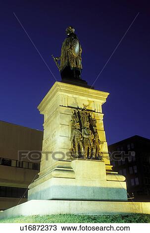 Stock Image -  Portland, ME, Maine, Soldiers and Sailors Monument at Monument Square in the evening in downtown Portland.. Fotosearch