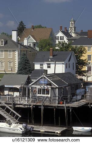 Stock Photo -  Portsmouth, NH, New Hampshire, Scenic view of Portsmouth and Portsmouth Harbor along the Piscataqua River.. Fotosearch