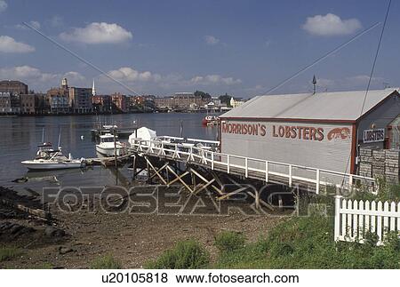 Portsmouth, NH, New Hampshire, Morrison's Lobster Pound and view of Portsmouth along the Piscataqua River from Badgers Island. View Large Photo Image Stock Photo - Portsmouth, NH, New Hampshire, Morrison's Lobster Pound and view of Portsmouth along the Piscataqua River from Badgers Island.. Fotosearch