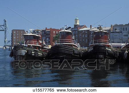 Portsmouth, NH, New Hampshire, The Tuggs, tugboats docked along the Piscataqua River in Portsmouth. View Large Photo Image Stock Photography - Portsmouth, NH, New Hampshire, The Tuggs, tugboats docked along the Piscataqua River in Portsmouth. . Fotosearch