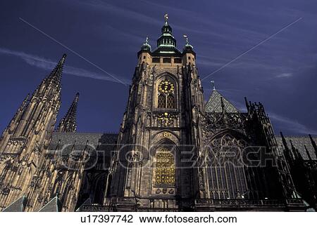 Stock Image -  Prague Castle, church, Prague, Czech Republic, Praha, Central Bohemia, Europe, St. Vitus Cathedral at Prague Castle.. Fotosearch