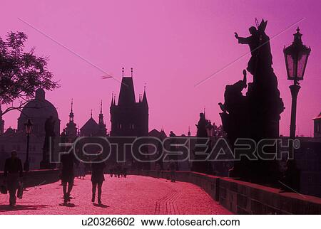Prague, Charles Bridge, Czech Republic, Praha, Central Bohemia, Silhouettes of religious statues on Charles Bridge. View Large Photo Image Stock Image - Prague, Charles Bridge, Czech Republic, Praha, Central Bohemia, Silhouettes of religious statues on Charles Bridge.. Fotosearch