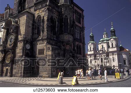 Prague, Czech Republic, Praha, Central Bohemia, Old Town Hall and St. Nicholas Church in Old Town Square in the city of Prague. View Large Photo Image Stock Image - Prague, Czech Republic, Praha, Central Bohemia, Old Town Hall and St. Nicholas Church in Old Town Square in the city of Prague.. Fotosearch
