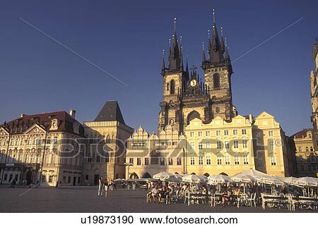 Prague, Czech Republic, Praha, Central Bohemia, Outdoor cafT and Tyn Church in Old Town Square in the city of Prague. View Large Photo Image Stock Image - Prague, Czech Republic, Praha, Central Bohemia, Outdoor cafT and Tyn Church in Old Town Square in the city of Prague.. Fotosearch