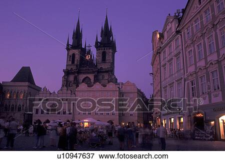 Prague, Czech Republic, Praha, Central Bohemia, Tyn Church in Old Town Square in the city of Prague in the evening. View Large Photo Image Stock Photo - Prague, Czech Republic, Praha, Central Bohemia, Tyn Church in Old Town Square in the city of Prague in the evening.. Fotosearch