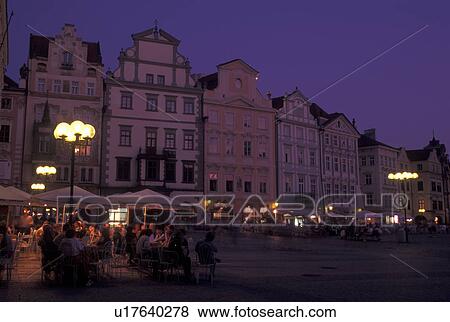 Prague, Czech Republic, Praha, Central Bohemia, Outdoor cafT in Old Town Square in the city of Prague in the evening. View Large Photo Image Stock Photo - Prague, Czech Republic, Praha, Central Bohemia, Outdoor cafT in Old Town Square in the city of Prague in the evening.. Fotosearch