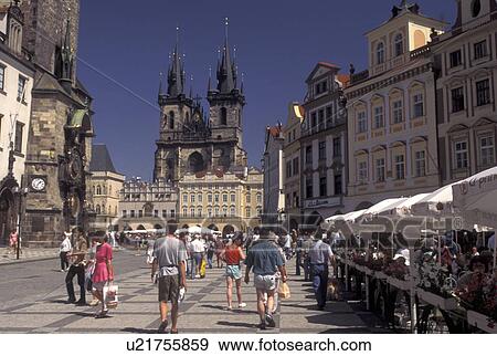 Prague, Czech Republic, Praha, Central Bohemia, Outdoor cafT and Tyn Church in Old Town Square in the city of Prague. View Large Photo Image Stock Photo - Prague, Czech Republic, Praha, Central Bohemia, Outdoor cafT and Tyn Church in Old Town Square in the city of Prague.. Fotosearch