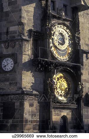 Prague, Czech Republic, Praha, Central Bohemia, Astronomical Clock on Old Town Hall in Old Town Square in the city of Prague. View Large Photo Image Stock Photo - Prague, Czech Republic, Praha, Central Bohemia, Astronomical Clock on Old Town Hall in Old Town Square in the city of Prague.. Fotosearch