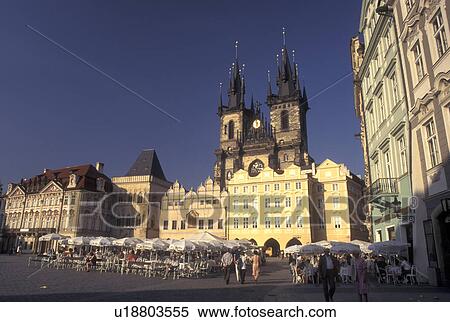Prague, Czech Republic, Praha, Central Bohemia, Outdoor cafT and Tyn Church in Old Town Square in the city of Prague. View Large Photo Image Stock Photography - Prague, Czech Republic, Praha, Central Bohemia, Outdoor cafT and Tyn Church in Old Town Square in the city of Prague.. Fotosearch
