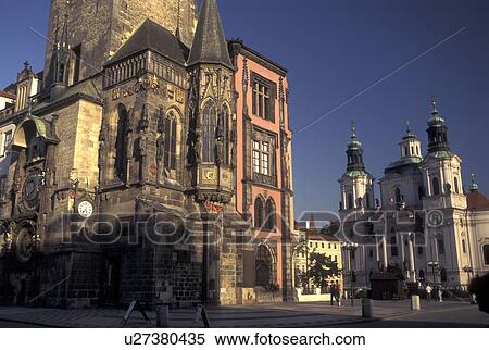 Prague, Czech Republic, Praha, Central Bohemia, Old Town Hall and St. Nicholas Church in Old Town Square in the city of Prague. View Large Photo Image Stock Photography - Prague, Czech Republic, Praha, Central Bohemia, Old Town Hall and St. Nicholas Church in Old Town Square in the city of Prague.. Fotosearch