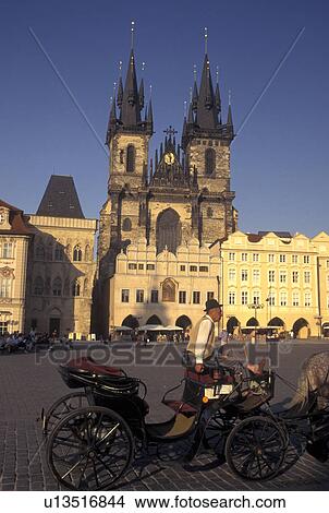 Prague, horse drawn carriage, Czech Republic, Praha, Central Bohemia, Tyn Church, Carriage tour through Old Town Square in the city of Prague. View Large Photo Image Picture - Prague, horse drawn carriage, Czech Republic, Praha, Central Bohemia, Tyn Church, Carriage tour through Old Town Square in the city of Prague.. Fotosearch
