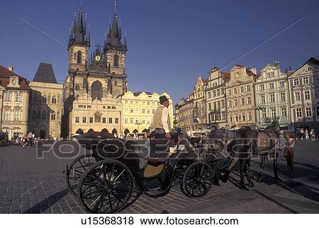 Prague, horse drawn carriage, Czech Republic, Praha, Central Bohemia, Tyn Church, Carriage tour through Old Town Square in the city of Prague. View Large Photo Image Stock Photo - Prague, horse drawn carriage, Czech Republic, Praha, Central Bohemia, Tyn Church, Carriage tour through Old Town Square in the city of Prague.. Fotosearch