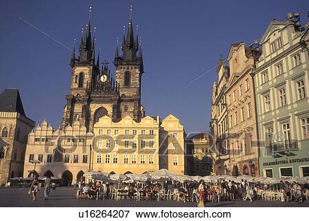 Prague, Tyn Church, Czech Republic, Praha, Central Bohemia, Outdoor cafT and Tyn Church in Old Town Square in the city of Prague. View Large Photo Image Stock Photo - Prague, Tyn Church, Czech Republic, Praha, Central Bohemia, Outdoor cafT and Tyn Church in Old Town Square in the city of Prague.. Fotosearch