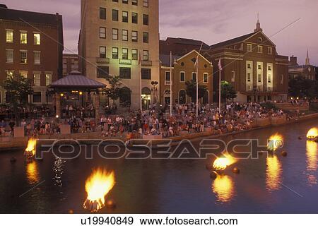 Providence, RI, Rhode Island, Waterfire Providence along Providence River in downtown Providence in the evening. View Large Photo Image Stock Photo - Providence, RI, Rhode Island, Waterfire Providence along Providence River in downtown Providence in the evening.. Fotosearch