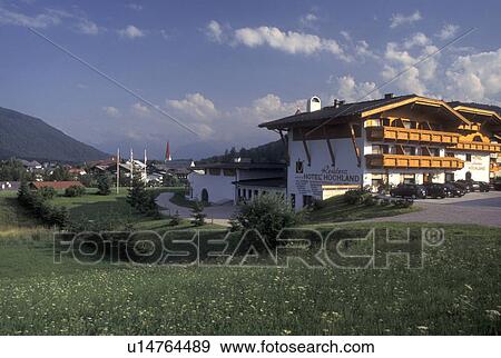 Stock Photo -  resort, Austria, Tirol, Alps, Hotel in the resort town of Seefield. Fotosearch