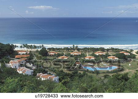 Stock Image -  resort, Caribbean, Tortola, British Virgin Islands, BVI, Scenic view of Lambert Beach and Resort on the island of Tortola on the Caribbean Sea.. Fotosearch