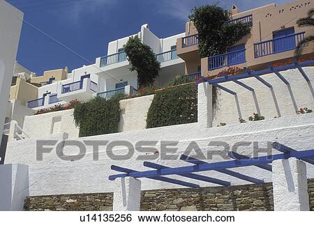 resort, Ios, Greek Islands, Cyclades, Greece, Europe, Resort on Milopotas Beach on Ios Island on the Aegean Sea. View Large Photo Image Stock Photograph - resort, Ios, Greek Islands, Cyclades, Greece, Europe, Resort on Milopotas Beach on Ios Island on the Aegean Sea.. Fotosearch