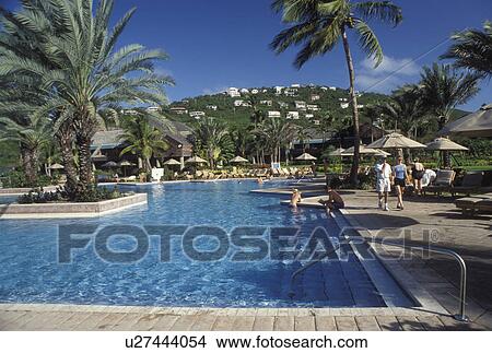 Picture -  resort, Swimming pool, hotel, St. John, U. S. Virgin Islands, Caribbean, USVI, Swimming pool at the Westin Resort on Saint John Island.. Fotosearch