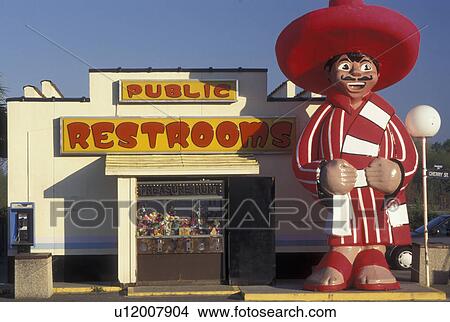 Picture -  restrooms, South of the Border, SC, South Carolina, NC, Statue of Pedro at the public restroomas at the South of the Border off of I-95 the South Carolina and North Carolina border.. Fotosearch