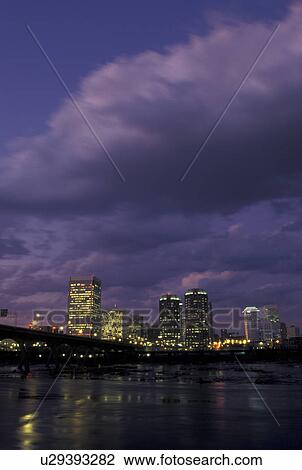 Richmond, skyline, VA, Virginia, Skyline of downtown Richmond at night. Manchester Bridge spans the James River. View Large Photo Image Stock Image - Richmond, skyline, VA, Virginia, Skyline of downtown Richmond at night. Manchester Bridge spans the James River.. Fotosearch