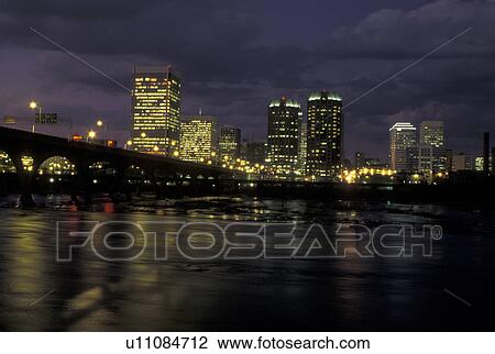 Richmond, VA, Virginia, Skyline of downtown Richmond at night. Manchester Bridge spans the James River. View Large Photo Image Stock Image - Richmond, VA, Virginia, Skyline of downtown Richmond at night. Manchester Bridge spans the James River.. Fotosearch