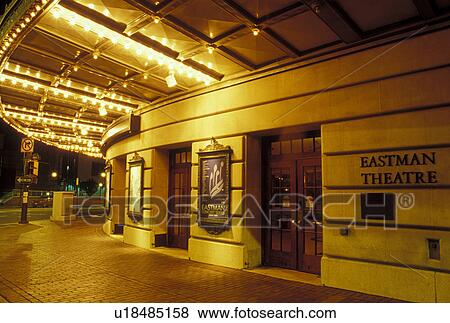Stock Photo -  Rochester, NY, New York, Eastman School of Music in downtown Rochester in the evening.. Fotosearch