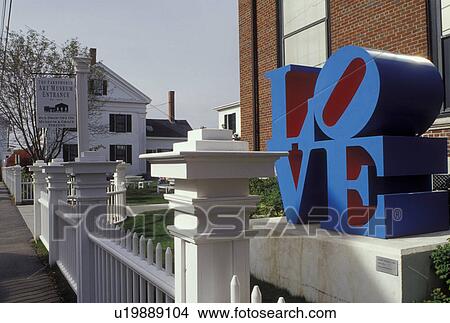Rockland, ME, Maine, Blue LOVE sculpture displayed outside the Farnsworth Art Museum and the Wyeth Center in the autumn. View Large Photo Image Picture - Rockland, ME, Maine, Blue LOVE sculpture displayed outside the Farnsworth Art Museum and the Wyeth Center in the autumn.. Fotosearch