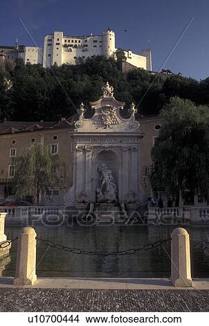 Picture -  Salzburg, Austria, Hohensalzburg Fortress and the Kapitel Horse Pond in the city of Salzburg . Fotosearch