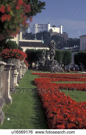Stock Photograph -  Salzburg, Austria, Mirabell Gardens at Mirabell Palace in Salzburg . Fotosearch