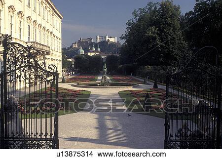 Salzburg, Austria, View of Mirabell Gardens from Mirabell Palace in Salzburg View Large Photo Image Picture - Salzburg, Austria, View of Mirabell Gardens from Mirabell Palace in Salzburg . Fotosearch