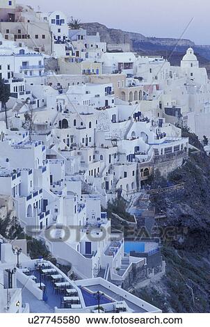 Santorini, Cyclades, Greece, Greek Islands, Fira, Europe, Village of Fira on the steep hillside of Santorini Island on the Aegean Sea. View Large Photo Image Stock Image - Santorini, Cyclades, Greece, Greek Islands, Fira, Europe, Village of Fira on the steep hillside of Santorini Island on the Aegean Sea.. Fotosearch