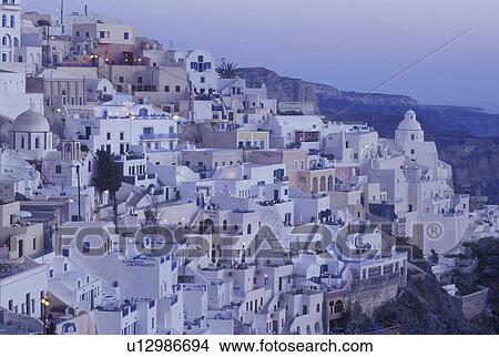 Santorini, Greek Islands, Fira, Cyclades, Greece, Europe, Village of Fira on the steep hillside of Santorini Island on the Aegean Sea. View Large Photo Image Picture - Santorini, Greek Islands, Fira, Cyclades, Greece, Europe, Village of Fira on the steep hillside of Santorini Island on the Aegean Sea.. Fotosearch