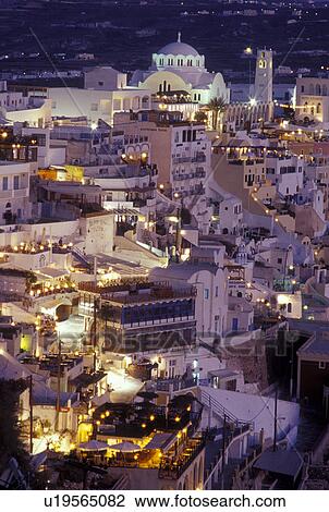 Santorini, Greek Islands, Fira, Cyclades, Greece, Europe, Village of Fira on the steep hillside of Santorini Island in the evening on the Aegean Sea. View Large Photo Image Stock Image - Santorini, Greek Islands, Fira, Cyclades, Greece, Europe, Village of Fira on the steep hillside of Santorini Island in the evening on the Aegean Sea.. Fotosearch