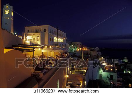 Santorini, Greek Islands, Fira, Cyclades, Greece, Europe, Village of Fira at night on the steep hillside of Santorini Island on the Aegean Sea. View Large Photo Image Stock Photo - Santorini, Greek Islands, Fira, Cyclades, Greece, Europe, Village of Fira at night on the steep hillside of Santorini Island on the Aegean Sea.. Fotosearch