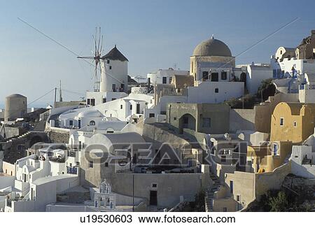 Santorini, Greek Islands, Oia, Cyclades, Greece, Europe, Village of Oia on the steep hillside of Santorini Island on the Aegean Sea. View Large Photo Image Stock Image - Santorini, Greek Islands, Oia, Cyclades, Greece, Europe, Village of Oia on the steep hillside of Santorini Island on the Aegean Sea.. Fotosearch