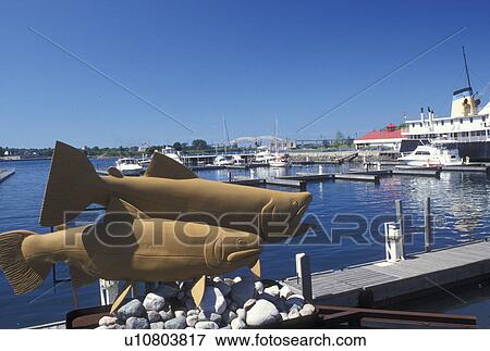 Sault Ste. Marie, Canada, Ontario, Lake Superior, Fish statue at the marina on the waterfront along St. Marys River in Sault Saint Marie in Ontario. View Large Photo Image Stock Photo - Sault Ste. Marie, Canada, Ontario, Lake Superior, Fish statue at the marina on the waterfront along St. Marys River in Sault Saint Marie in Ontario.. Fotosearch