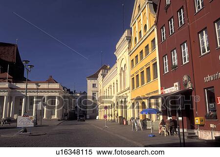 Stock Photography -  Schwerin, Germany, Europe, Mecklenburg-Pomerania, Town center at Markt in downtown Schwerin.. Fotosearch