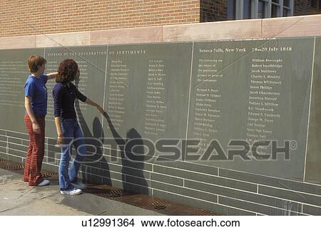 Picture -  Seneca Falls, NY, New York, Finger Lakes, Wall of Signers the Declaration of Sentiments at the Women's Rights National Historical Park in Seneca Falls. The birthplace of the women's rights movement.. Fotosearch