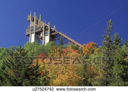 Stock Image -  ski jump, Lake Placid, NY, New York, The Adirondacks, Ski Jump at the Olympic Complex at the resort town of Lake Placid in the autumn.. Fotosearch