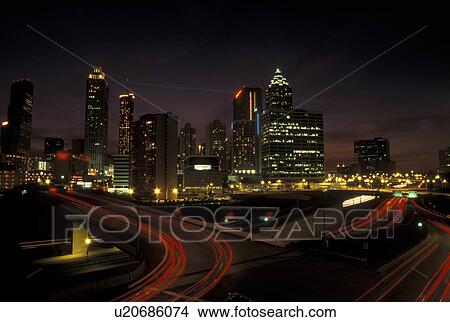 Picture -  skyline, Atlanta, GA, Georgia, Skyline of downtown Atlanta at night.. Fotosearch
