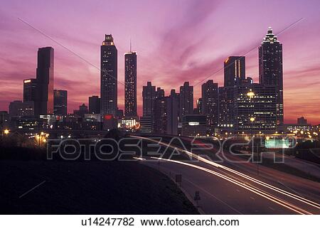 skyline, Atlanta, GA, Georgia, Skyline of downtown Atlanta and the Presidential Parkway at sunset. View Large Photo Image Stock Image - skyline, Atlanta, GA, Georgia, Skyline of downtown Atlanta and the Presidential Parkway at sunset.. Fotosearch