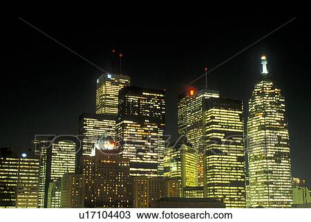 Stock Image -  skyline, Toronto, Canada, Ontario, Skyline of downtown Toronto in the evening. . Fotosearch