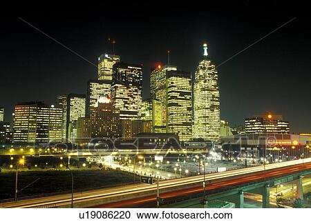 skyline, Toronto, Canada, Ontario, Skyline of downtown Toronto along Gardiner expressway in the evening. View Large Photo Image Stock Image - skyline, Toronto, Canada, Ontario, Skyline of downtown Toronto along Gardiner expressway in the evening. . Fotosearch