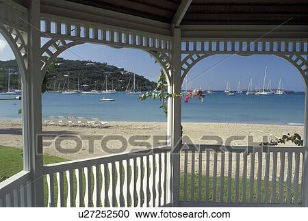 Stock Image -  St. John, U. S. Virgin Islands, Caribbean, USVI, Gazebo on the beach at the Westin Resort on Saint John Island.. Fotosearch