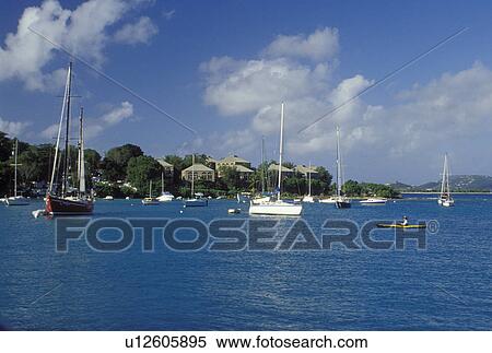 St. John, U. S. Virgin Islands, Caribbean, USVI, Sailboats buoyed on Cruz Bay on Saint John Island. View Large Photo Image Stock Photography - St. John, U. S. Virgin Islands, Caribbean, USVI, Sailboats buoyed on Cruz Bay on Saint John Island.. Fotosearch