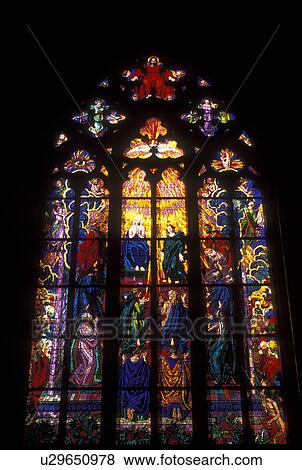 stained glass window, church, Prague Castle, Prague, Czech Republic, Praha, Central Bohemia, Europe, Stained glass window inside the St. Vitus Cathedral at Prague Castle. View Large Photo Image Stock Photo - stained glass window, church, Prague Castle, Prague, Czech Republic, Praha, Central Bohemia, Europe, Stained glass window inside the St. Vitus Cathedral at Prague Castle.. Fotosearch