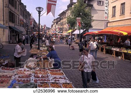 street market, Switzerland, La Cote, Vaud, Open air market in the town of Morges. View Large Photo Image Stock Photograph - street market, Switzerland, La Cote, Vaud, Open air market in the town of Morges.. Fotosearch